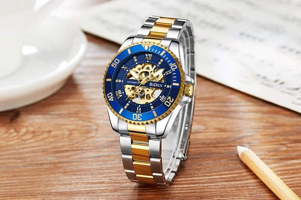 BIDEN 0204 AUTOMATIC MECHANICAL WATCH FOR MEN CUSTOM LOGO STAINLESS STEEL TWO TONE WRISTWATCHES