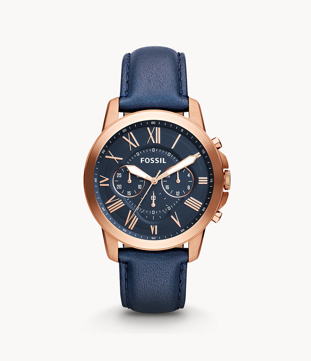 Fossil Grant Chronograph Navy Leather Watch FS4835 stygen