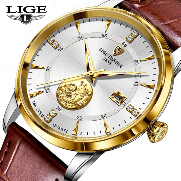 LIGE Design Casual Leather  Watch For Men