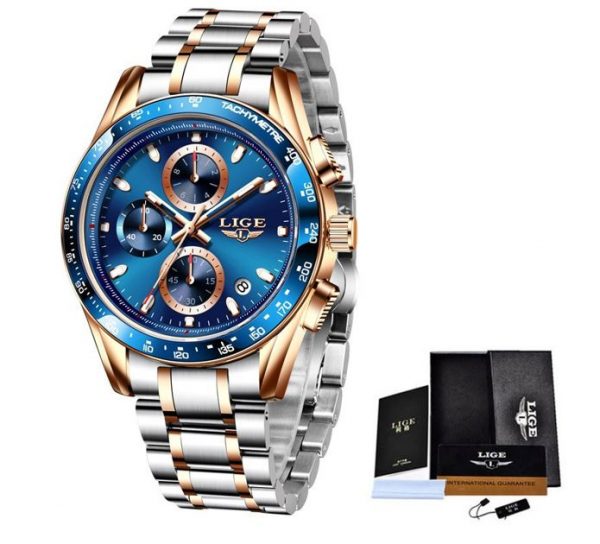 LIGE Luxury Casual Sport Watches For Men Stainless Steel Wrist Watch Man Clock Fashion Moon Phase Wristwatch