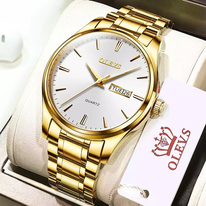 OLEVS Stainless Steel Wrist Watch For Men  Golden And White