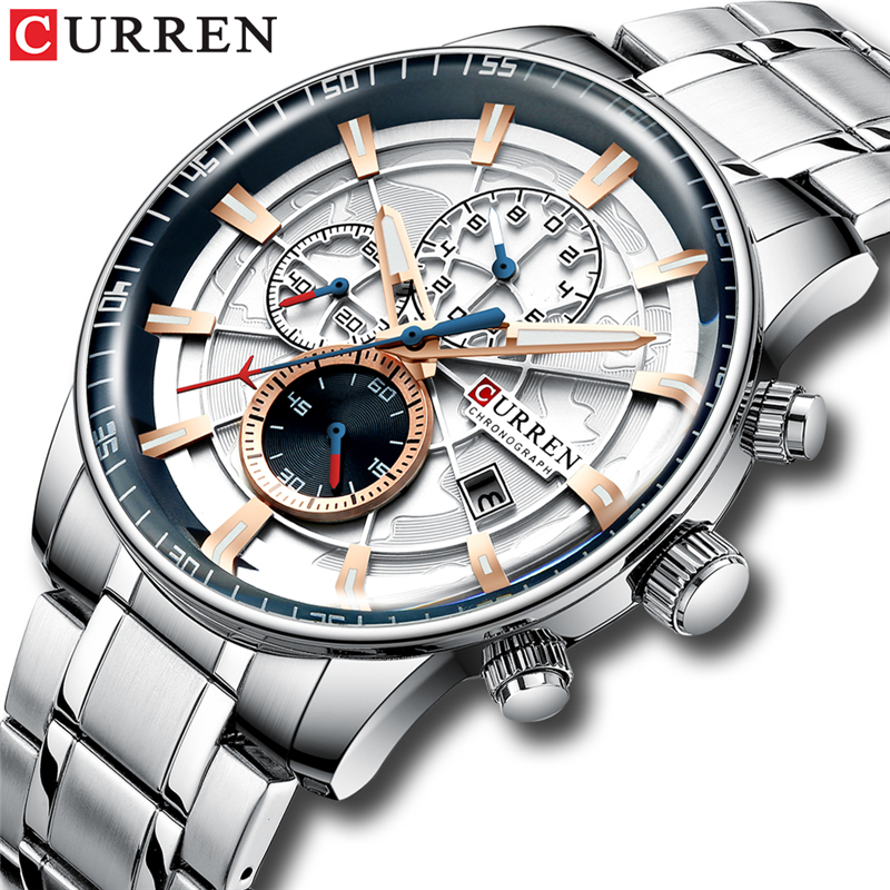 New CURREN  Brand Men Watches Chronograph Quartz Men Stainless Steel Waterproof Sports Clock Watches Business hombre