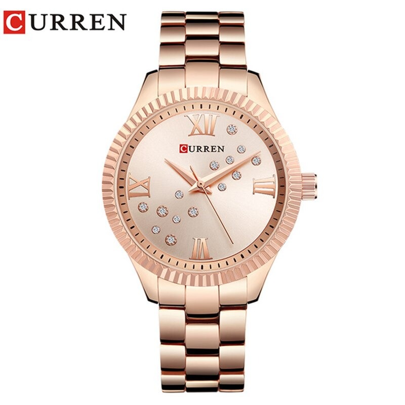 CURREN  Stainless Steel Fashion Watch Analog Water Resist For Women -Rose Gold