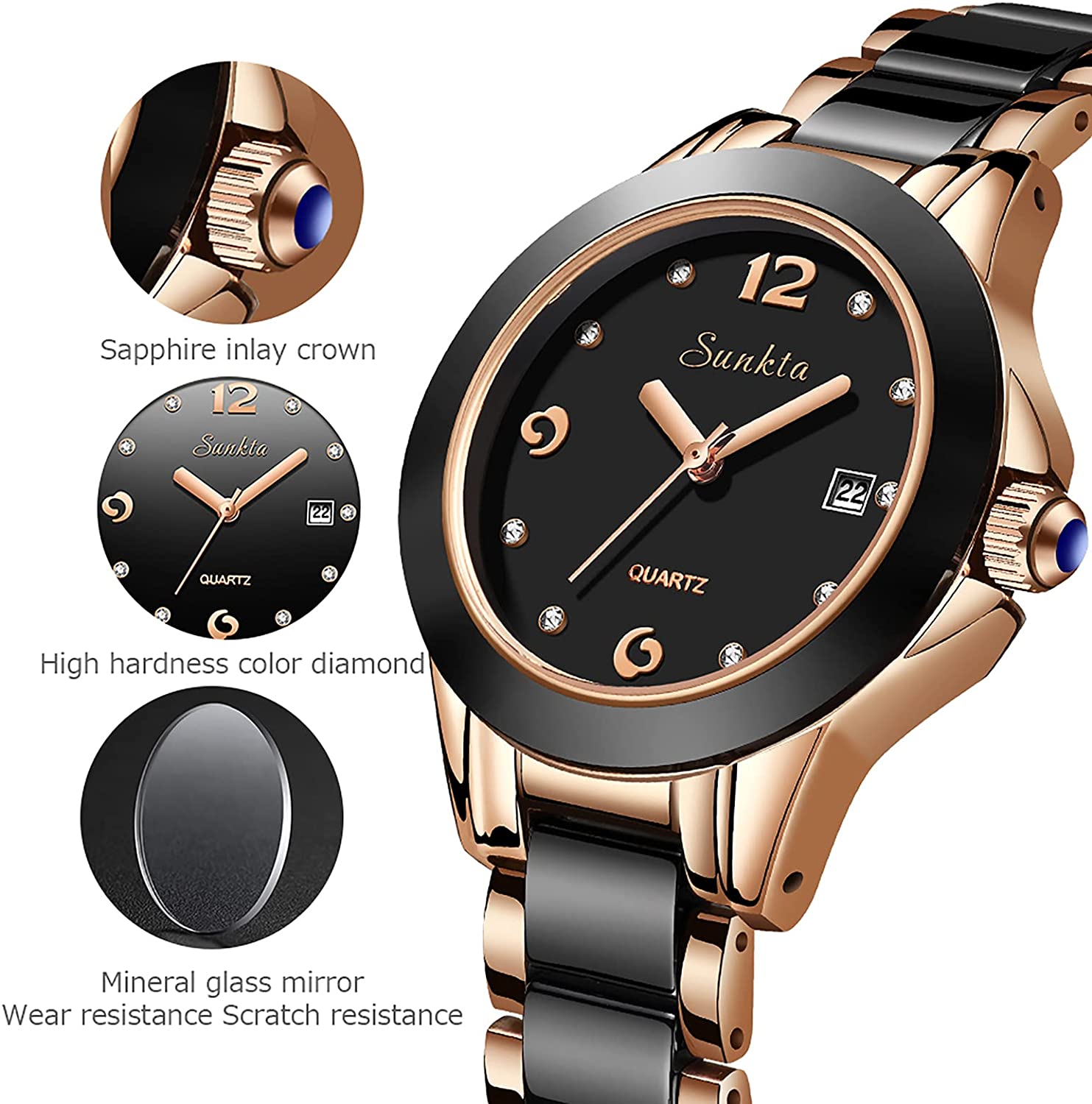 SUNKTA New Fashion ladies  Ceramic Wristwatch Quartz Watch