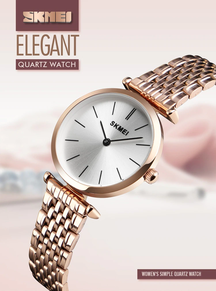 SKMEI 1458 simple design ladies waterproof watch elegant high quality hand clock gift for women stainless steel wrist watch