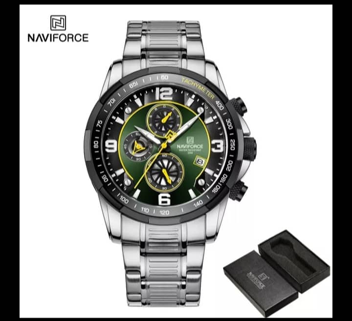 NAVIFORCE Luxury Mens Fashion Business Stainless Steel Strap Waterproof Quartz Chronograph Watch NF8020S
