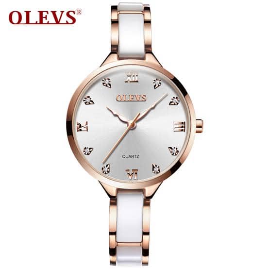"Olevs  White Stainless Steel Analouge Wrist Watch For Women - White "