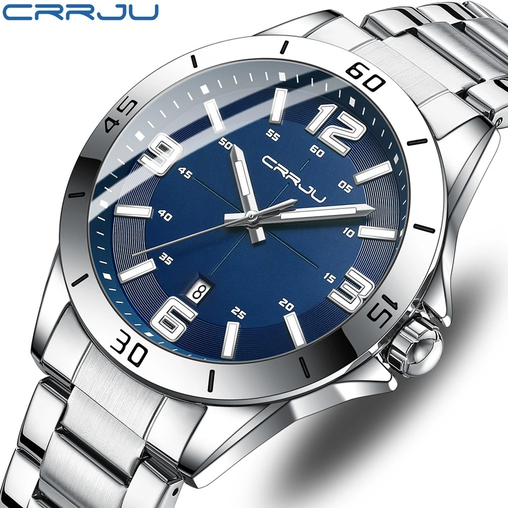 CRRJU Men's Watches Original Brand Stainless Steel Gold Luxury Fashion Business Sports Quartz Waterproof