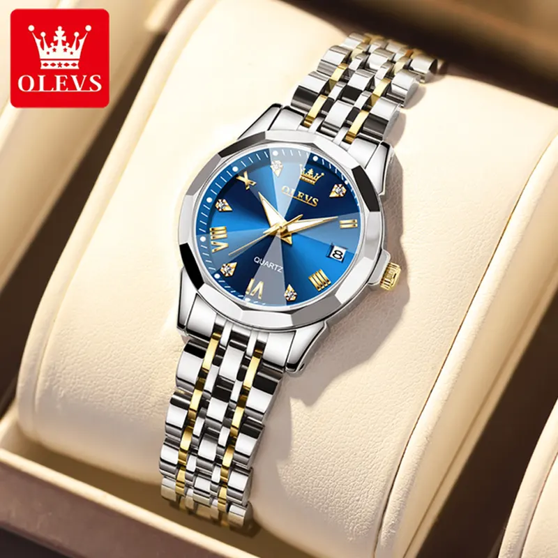 OLEVS Stainless Steel Luxury Ladies Fashion Wrist Watch (Blue)
