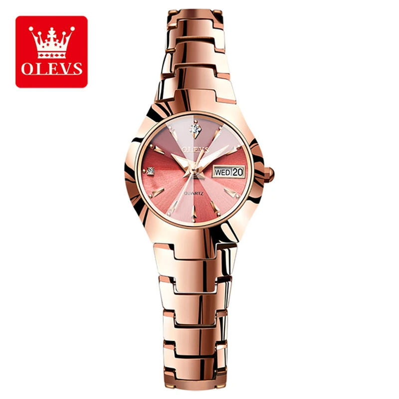 OLEVS Tungsten Steel Quartz Waterproof Luminous Ladies Fashion Watch (Pink)