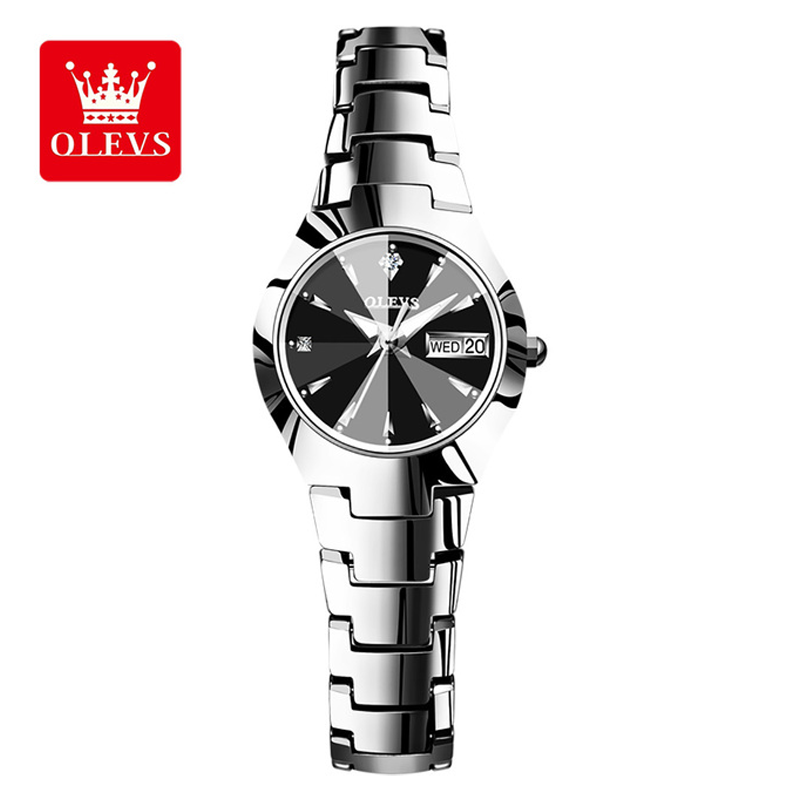 OLEVS Tungsten Steel Quartz Waterproof Luminous Ladies Fashion Watch (Silver Black)