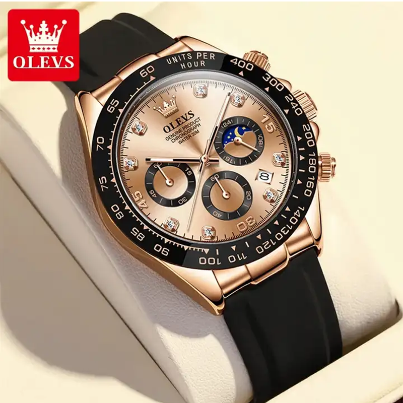 OLEVS Luxury Luminous Men Date Chronograph Sport Wristwatch (Brown)