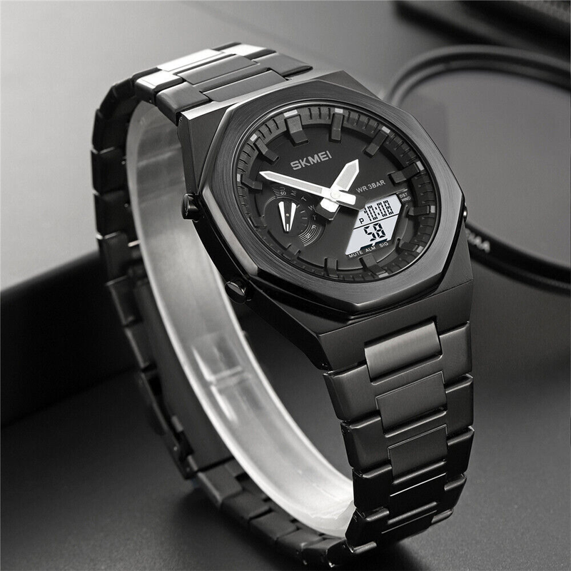 SKMEI Men Luxury Steel Male Digital Wristwatch (White)