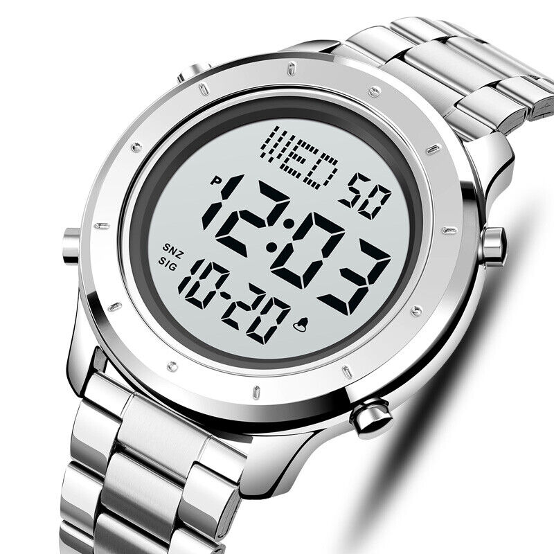 SKMEI Street Fashion Big Numbers Chrono Alarm Electronic & Luminous Digital Watch (Silver Steel)