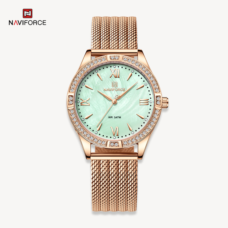 NAVIFORCE Luxury Diamond Female Quartz Wristwatch NF5028 (Gold Green)