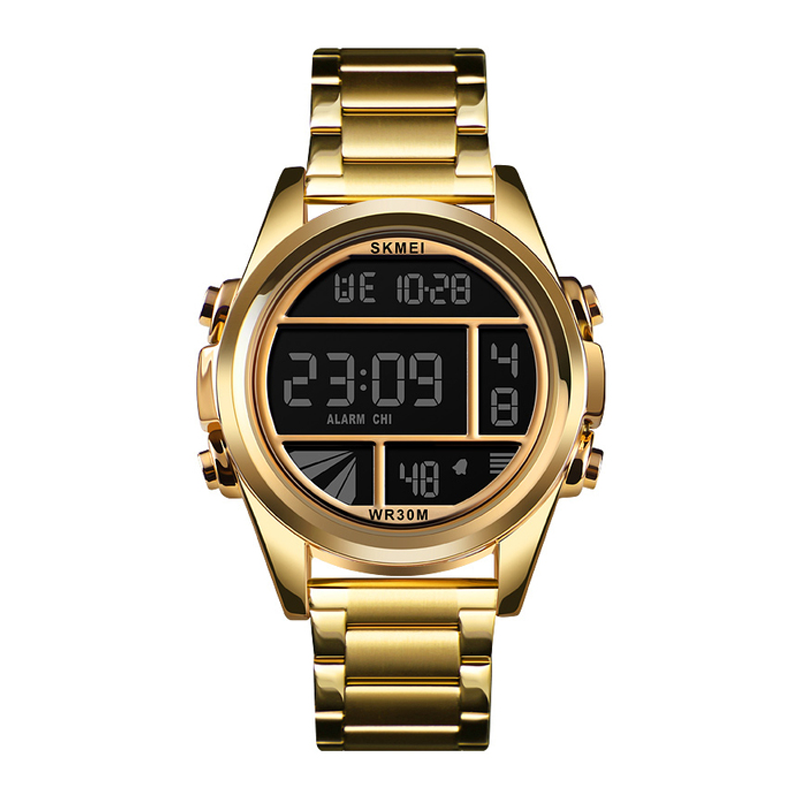 SKMEI Creative Luxury LED Digit Military Waterproof Luminous Alarm Date Wristwatch (Gold)
