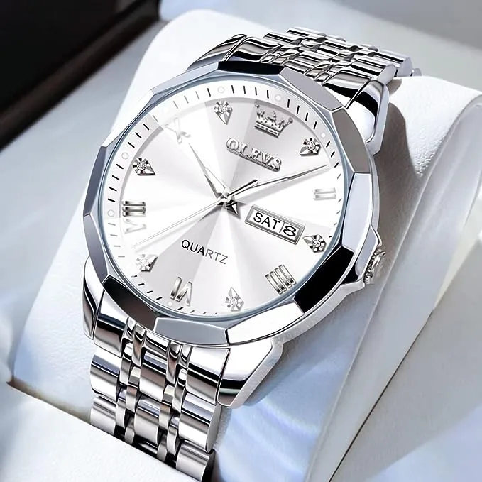 OLEVS Stainless Steel Waterproof Luminous Date Business Casual Wrist Watch For Men